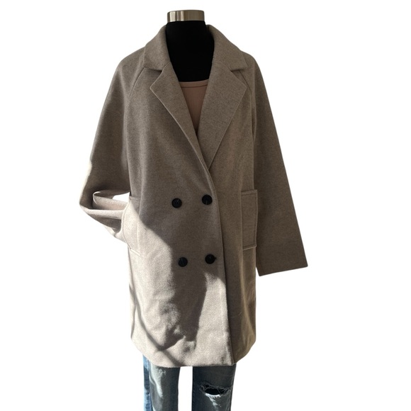 Chou Yatou oatmeal notch lapel double breasted peacoat overcoat size S - Picture 4 of 15